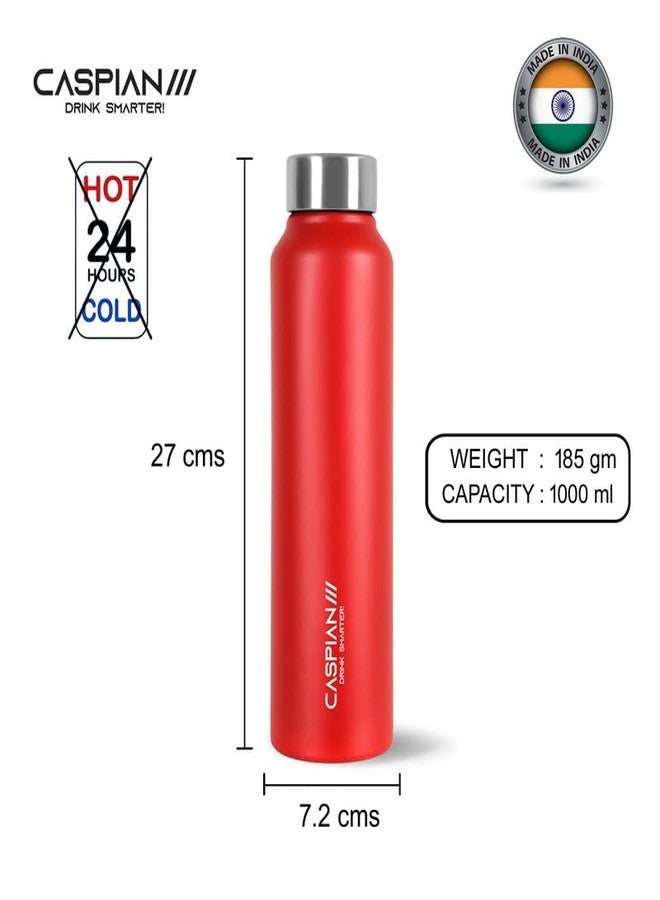 CASPIAN /// Astra Stainless Steel Water Bottle 1 ltr (Litre) for Fridge, Home, Office, School, Gym-Ideal for Adults, Men, Women, Kids, Boys, Girls-1000ml Leakproof, Rust free, Eco-Friendly, Scarlet - Image 3
